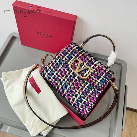 Valentino Small Vsling Handbag In Woven Metallic Nappa