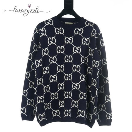 Gucci GG All Over Crewneck Sweater Navy